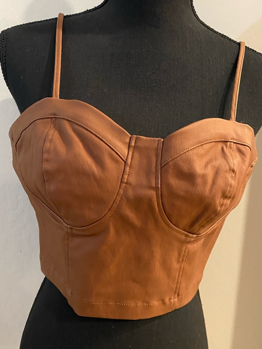 Indigo Rising Faux Leather Bustier Crop Top - Chestnut Brown
